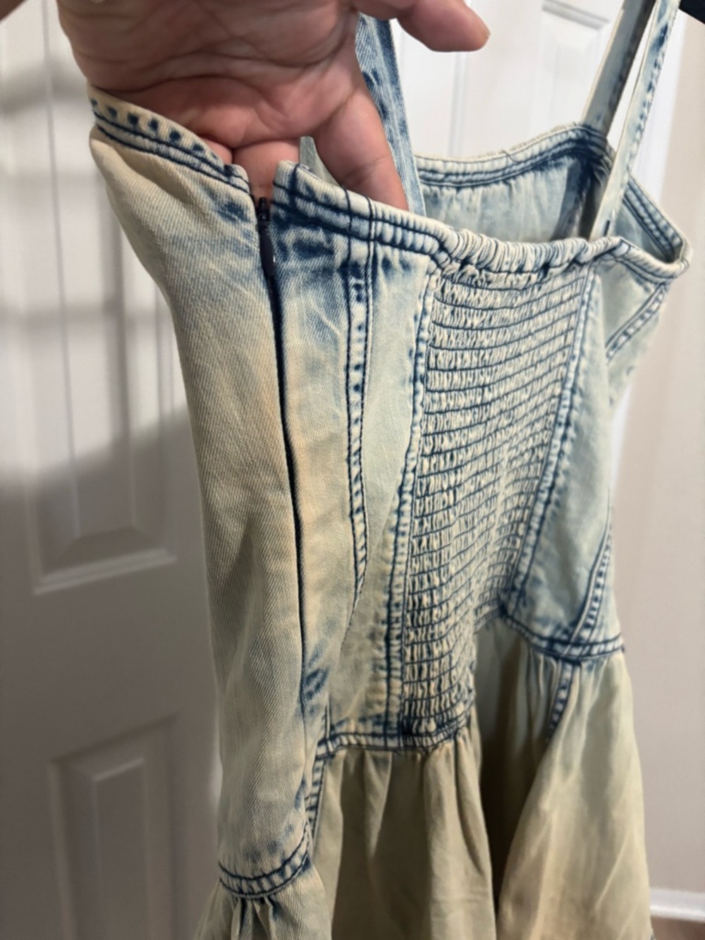 Pilcro Light Wash Denim Romper — Cream with Faded Blue Accents - Picture 8 of 15